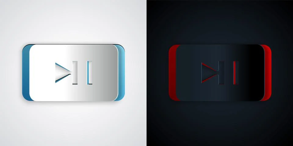 Paper cut Pause button icon isolated on grey and black background. Paper art  Illustrazione stock