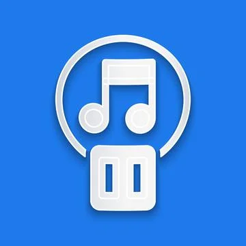 Paper cut Pause button icon isolated on blue background. Paper art style. Vec Stock Illustration