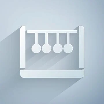 Paper cut Pendulum icon isolated on grey background. Newtons cradle. Paper art Stock Illustration