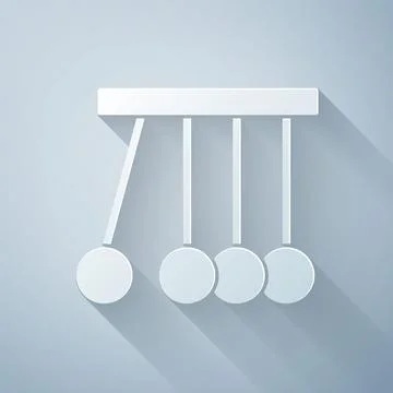 Paper cut Pendulum icon isolated on grey background. Newtons cradle. Paper ar Stock Illustration