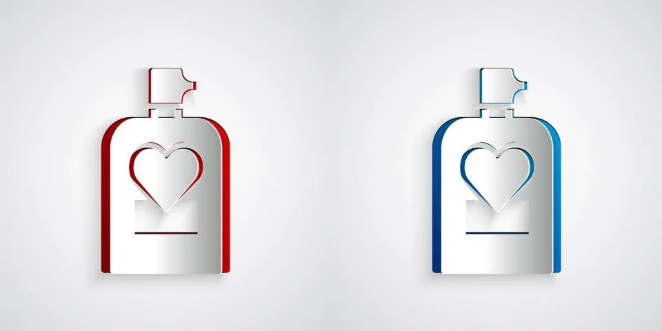 Paper cut Perfume icon isolated on grey background. 8 March. International Happy Stock-Illustration