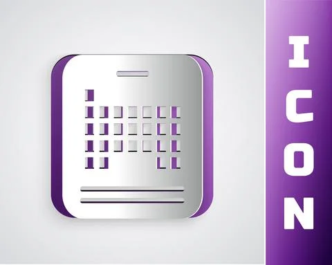 Paper cut Periodic table of the elements icon isolated on grey background. Paper Stock Illustration