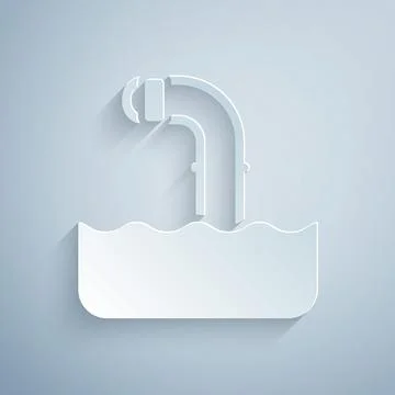 Paper cut Periscope in the waves above the water icon isolated on grey Ilustração Stock