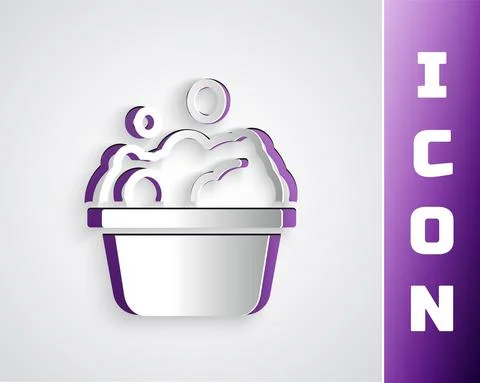 Paper cut Pets bath icon isolated on grey background. Paper art style. Vector Stock Illustration