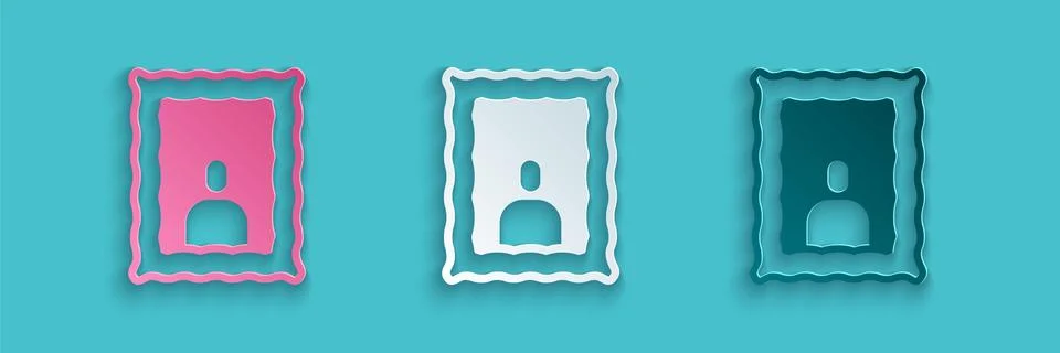 Paper cut Picture frame on table icon isolated on blue background. Valentines Stock Illustration