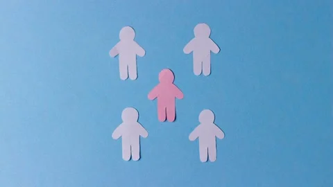 Paper cut pink human surrounding by white paper people shapes Stock Footage 155172775