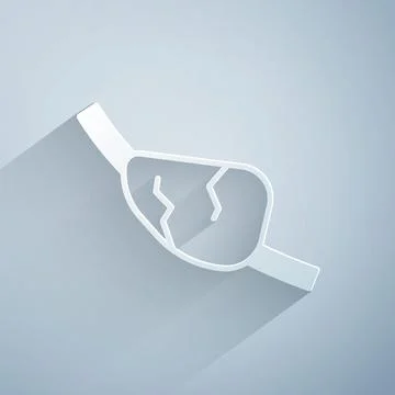 Paper cut Pirate eye patch icon isolated on grey background. Pirate accessory Ilustración de archivo