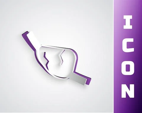 Paper cut Pirate eye patch icon isolated on grey background. Pirate accessory Stock Illustration