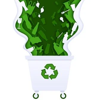 Paper cut plastic waste, garbage trash recycle bin Stock Illustration