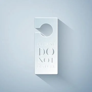 Paper cut Please do not disturb icon isolated on grey background. Hotel Door Illustrazione stock
