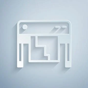 Paper cut Plotter icon isolated on grey background. Large format multifunction 스톡 일러스트