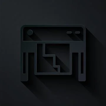 Paper cut Plotter icon isolated on black background. Large format multifunction Illustrazione stock