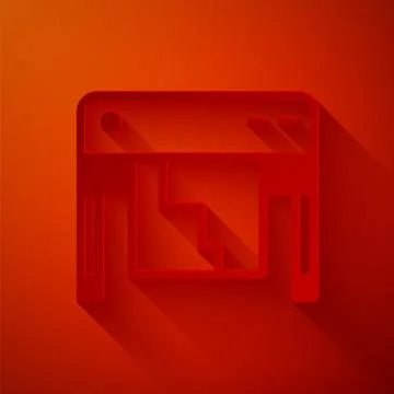 Paper cut Plotter icon isolated on red background. Large format multifunction Ilustración de archivo