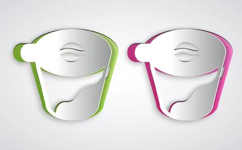 Paper cut Pour over coffee maker icon isolated on grey background. Alternative Stock Illustration