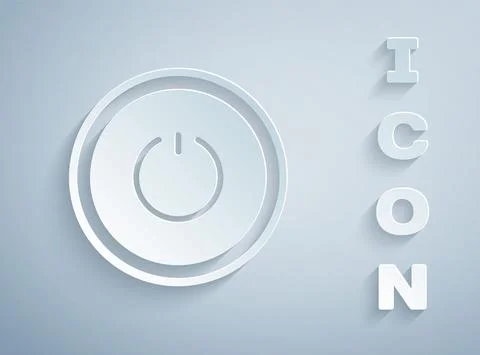 Paper cut Power button icon isolated on grey background. Start sign. Paper art 스톡 일러스트