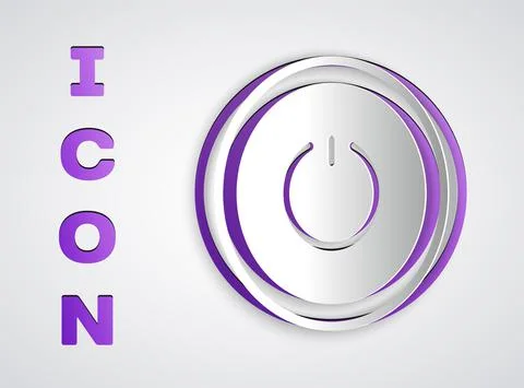Paper cut Power button icon isolated on grey background. Start sign. Paper art 스톡 일러스트