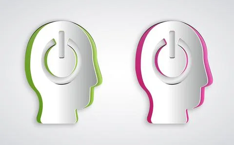 Paper cut Power button icon isolated on grey background. Start sign. Paper art 스톡 일러스트