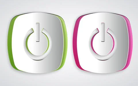 Paper cut Power button icon isolated on grey background. Start sign. Paper art 스톡 일러스트