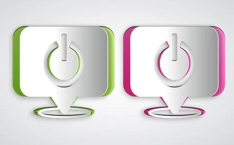 Paper cut Power button icon isolated on grey background. Start sign. Paper ar 스톡 일러스트