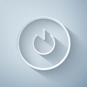 Paper cut Power button icon isolated on grey background. Start sign. Paper art 스톡 일러스트