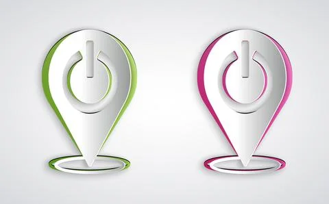 Paper cut Power button icon isolated on grey background. Start sign. Paper art 스톡 일러스트