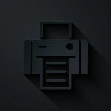 Paper cut Printer icon isolated on black background. Paper art style. Vector Stock Illustration
