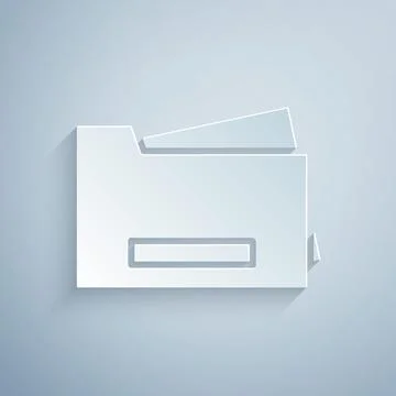 Paper cut Printer icon isolated on grey background. Paper art style. Vector Illustrazione stock