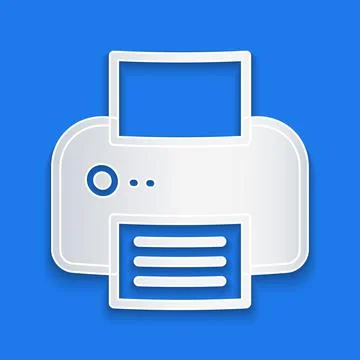 Paper cut Printer icon isolated on blue background. Paper art style. Vector Stock Illustration