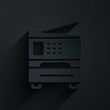 Paper cut Printer icon isolated on black background. Paper art style. Vector Stock Illustration