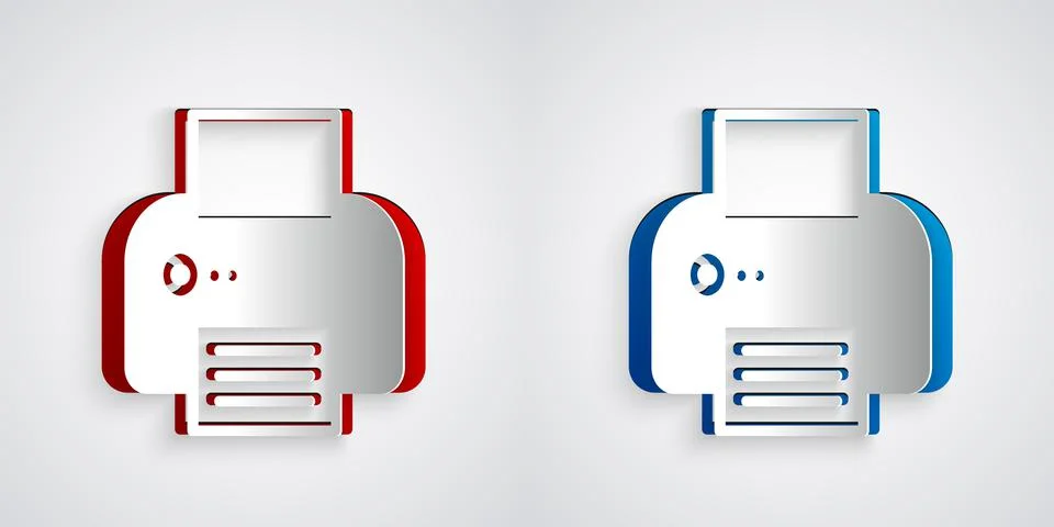 Paper cut Printer icon isolated on grey background. Paper art style. Vector Stock Illustration