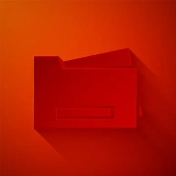 Paper cut Printer icon isolated on red background. Paper art style. Vector 스톡 일러스트