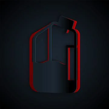 Paper cut Printer ink bottle icon isolated on black background. Paper art style Stock Illustration