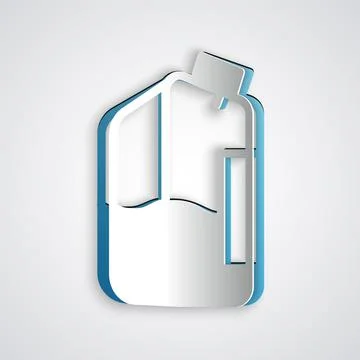 Paper cut Printer ink bottle icon isolated on grey background. Paper art style Stock Illustration