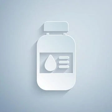 Paper cut Printer ink bottle icon isolated on grey background. Paper art style Illustrazione stock