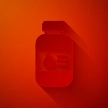 Paper cut Printer ink bottle icon isolated on red background. Paper art style Illustrazione stock