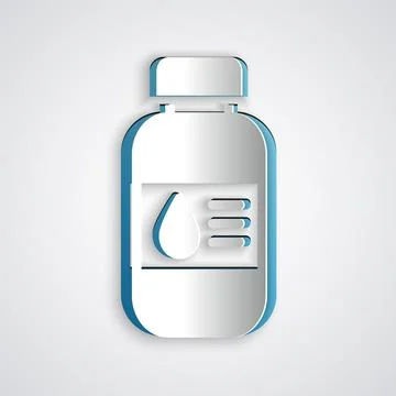 Paper cut Printer ink bottle icon isolated on grey background. Paper art styl Stockillustratie