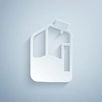 Paper cut Printer ink bottle icon isolated on grey background. Paper art style Illustrazione stock