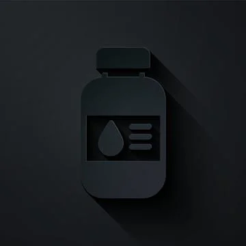 Paper cut Printer ink bottle icon isolated on black background. Paper art sty Stock Illustration