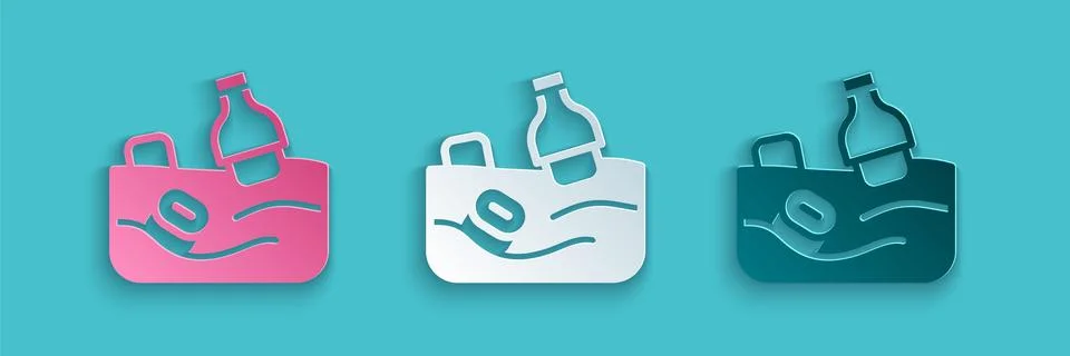 Paper cut The problem of pollution of the ocean icon isolated on blue background Stock Illustration