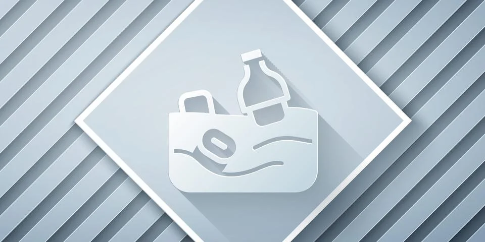 Paper cut The problem of pollution of the ocean icon isolated on grey background Stock Illustration