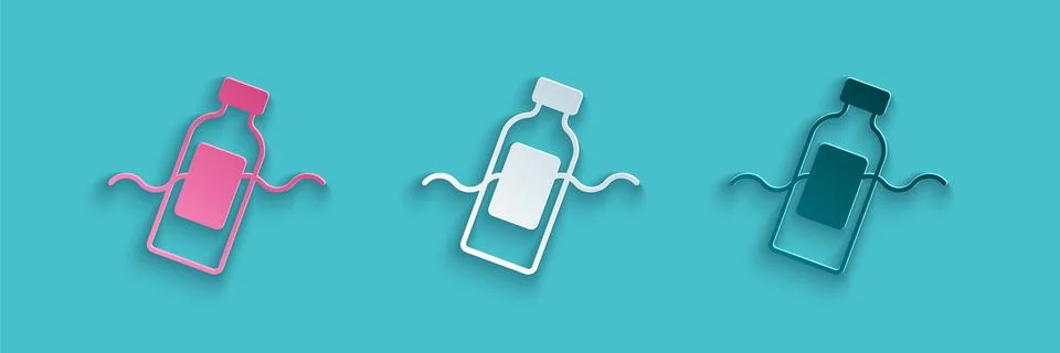 Paper cut The problem of pollution of the ocean icon isolated on blue background Illustrazione stock