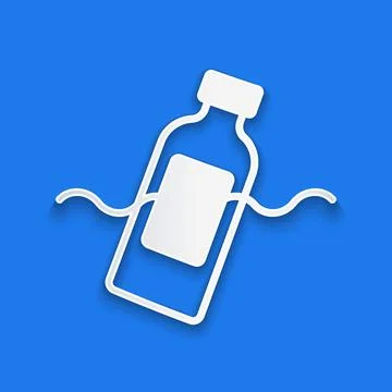 Paper cut The problem of pollution of the ocean icon isolated on blue background Illustrazione stock
