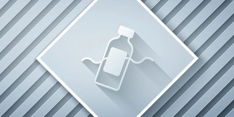 Paper cut The problem of pollution of the ocean icon isolated on grey background Illustrazione stock