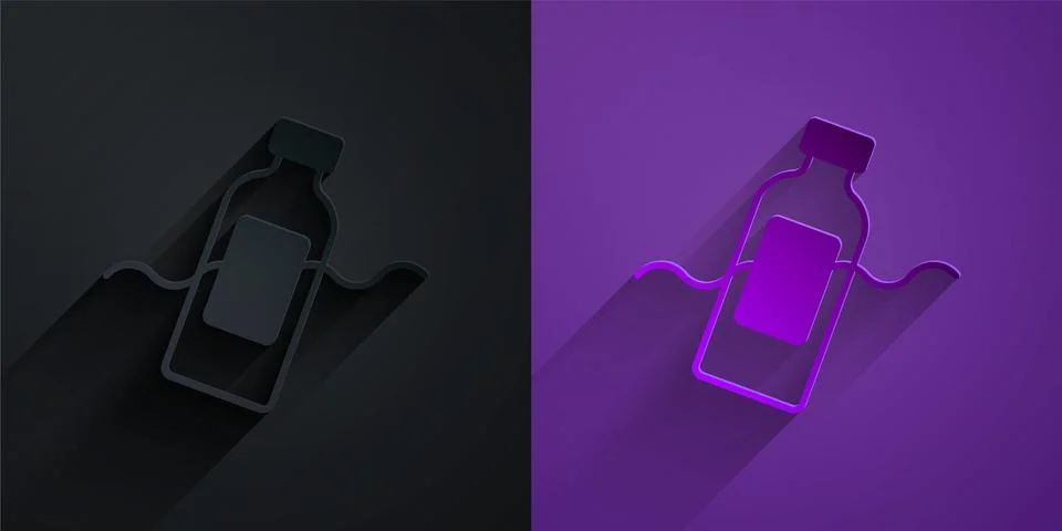 Paper cut The problem of pollution of the ocean icon isolated on black on purple Illustrazione stock