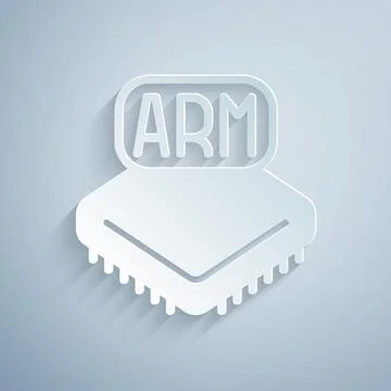 Paper cut Processor icon isolated on grey background. CPU, central processing Illustrazione stock