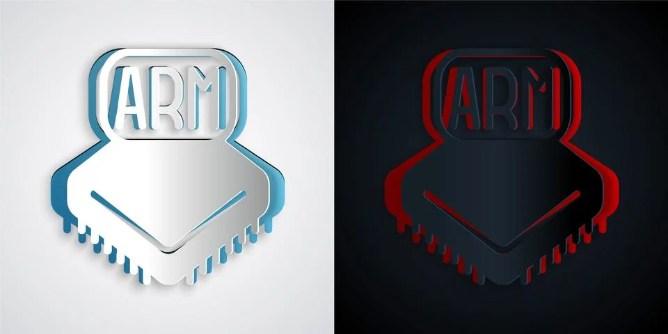 Paper cut Processor icon isolated on grey and black background. CPU, central Illustrazione stock