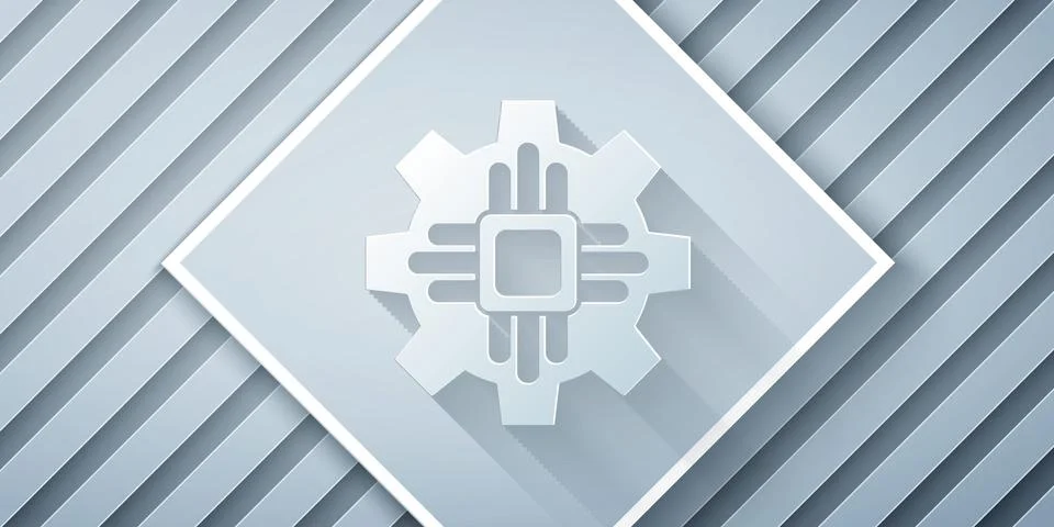 Paper cut Processor icon isolated on grey background. CPU, central processing Stock Illustration