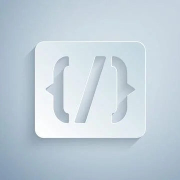 Paper cut Programming language syntax icon isolated on grey background. Syntax Stock Illustration