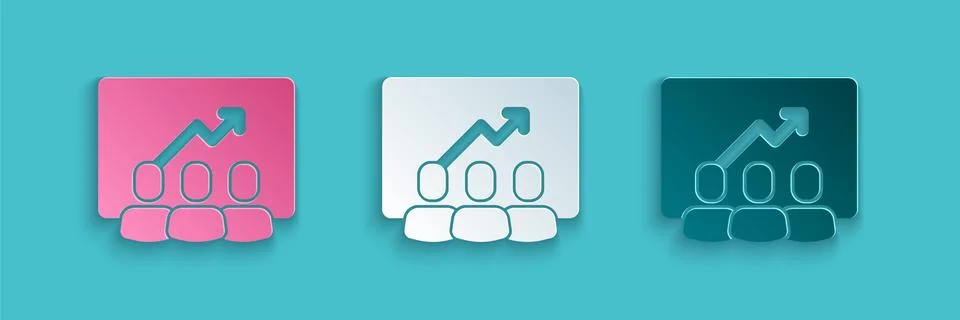Paper cut Project team base icon isolated on blue background. Business analysis Illustrazione stock