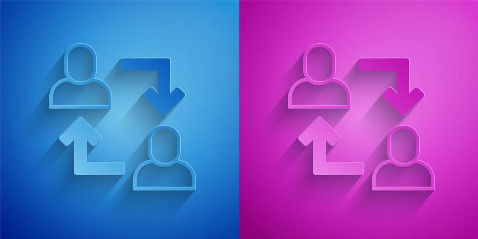 Paper cut Project team base icon isolated on blue and purple background Illustrazione stock